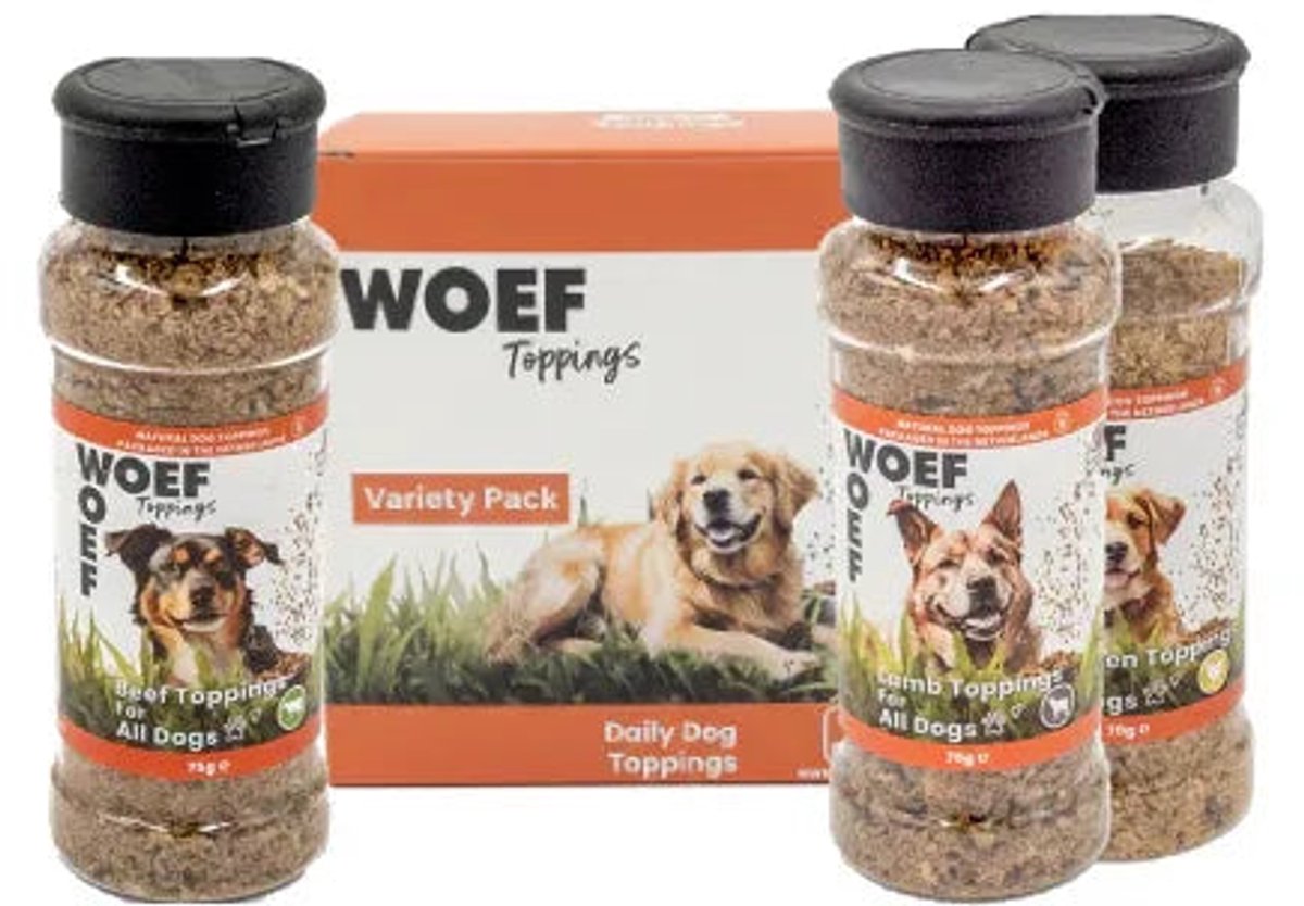 Woef Woef Snacks Hondensnacks Combi Pack Toppings - 0.45 KG - Hondenvoer Toppings - 2x Kip- 2x Rund - 2x Lam - Alle honden en alle leeftijden vanaf 2 maanden - Geen toevoegingen