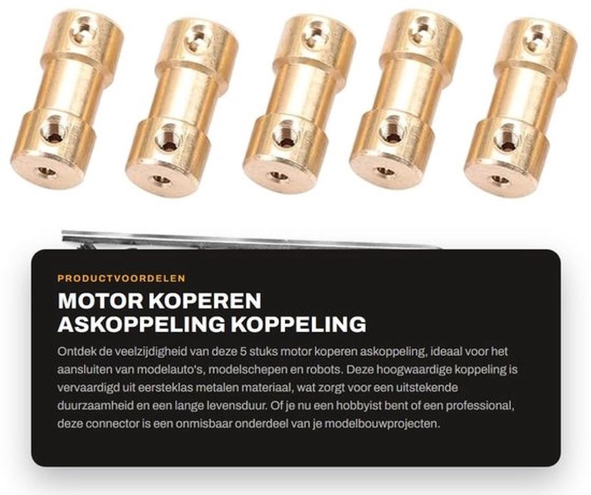 Motor Koperen Askoppeling - Koppeling Connector - Duurzaam en stevig - 5 stuks - Adapter voor modelauto's en robots - Geschikt voor model...