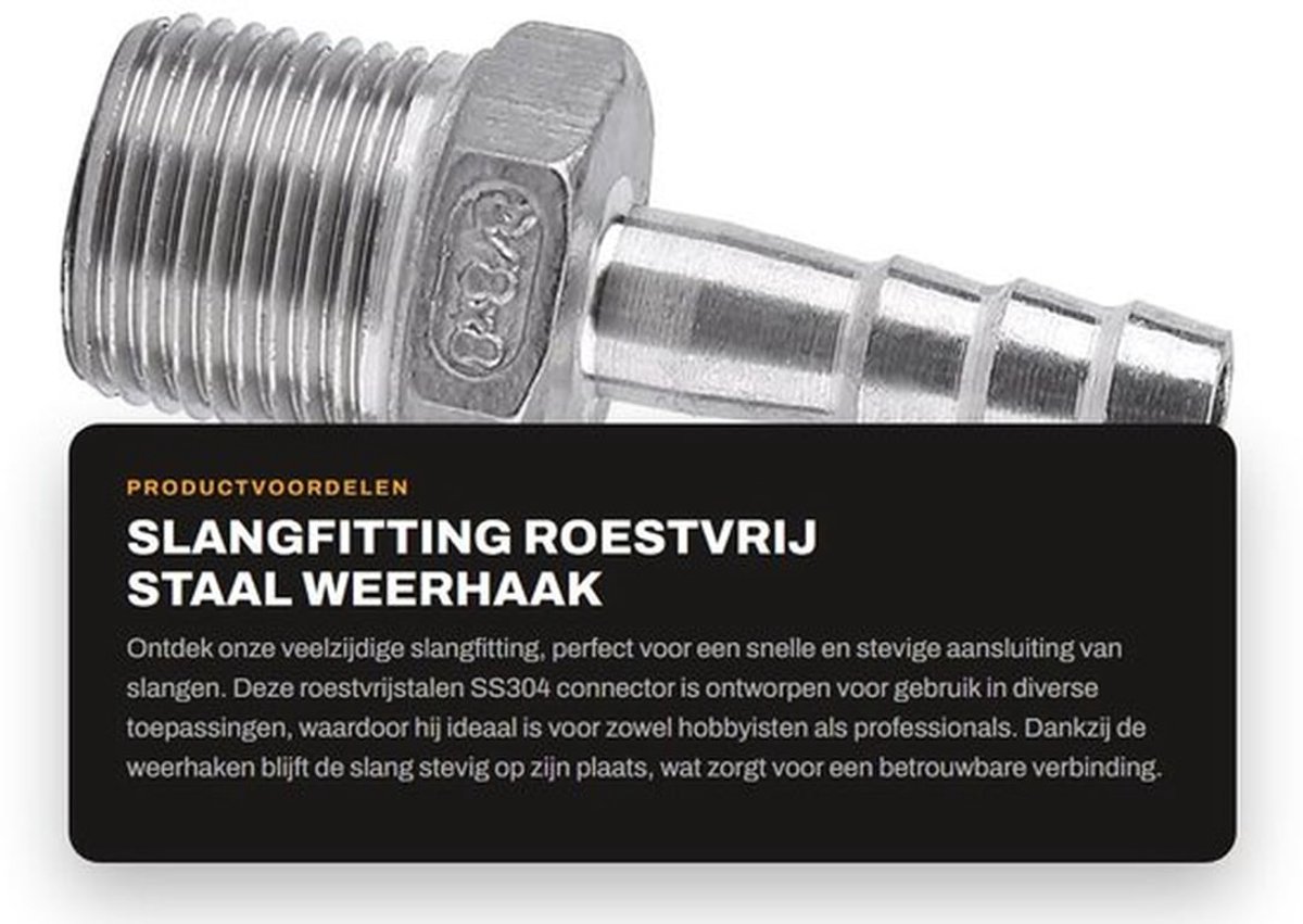 Slangfitting Roestvrij Staal SS304 - Slangkoppeling - Slangstuk - Slangtuleconnector - Weerhaak - 55° BSPT 1/8"~3/4