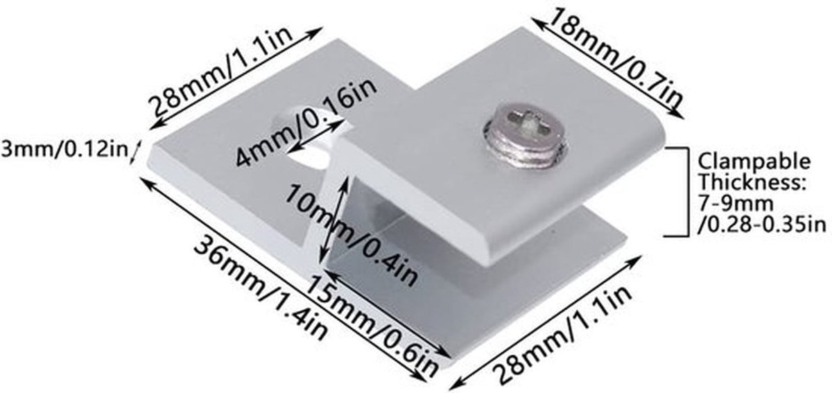 H-vormige Glas Klemmen - Aluminium Klemmen voor Wandmontage - 2 Stuks - 7-9mm Dikte - Stevig en Duurzaam - Geschikt voor Thuisgebruik - A...