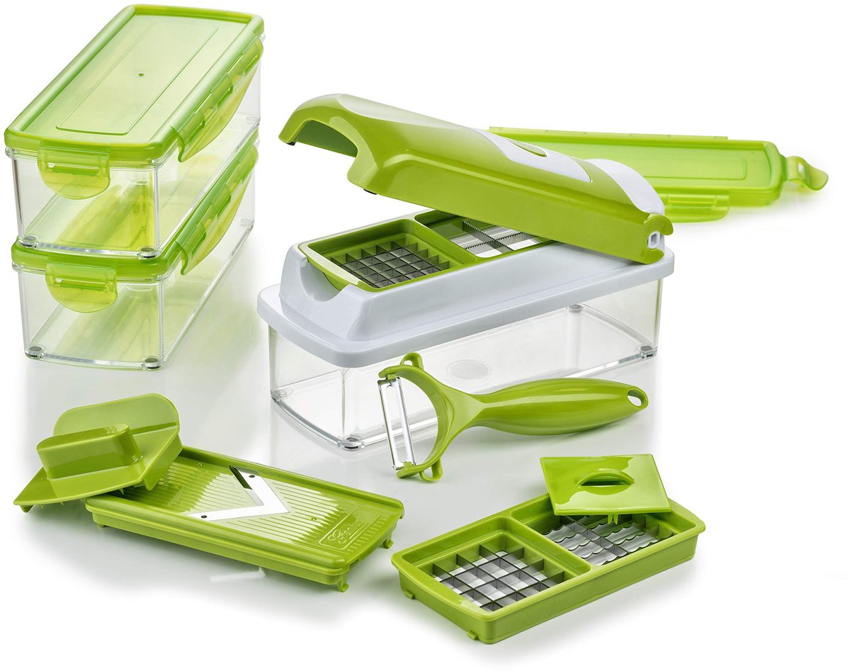 Famanu – Groentesnijder, 13-delig, mandoline, 800 ml, dicer en food chopper voor het eenvoudig snijden van groenten