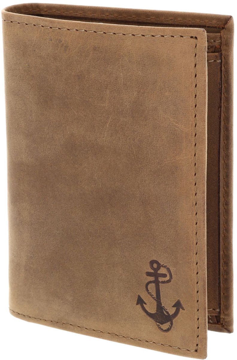 oxmox Leren portemonnee Leather RFID Protect Kombibörse Freedom Anchor Embossed Vintage Light Brown bruine