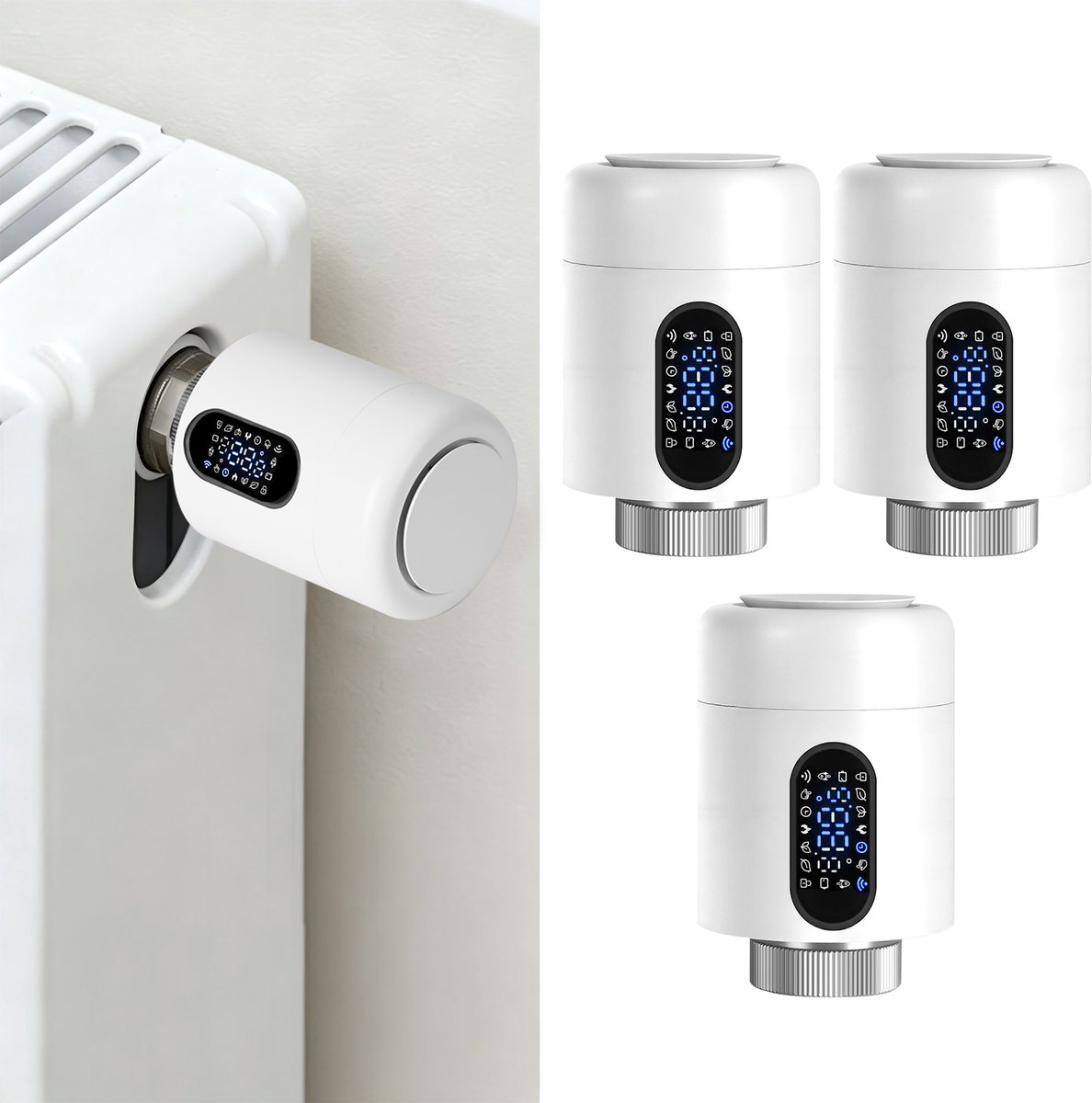 Radiator Thermostaat WiFi – Raamdetectie, Vorstbeveiliging en Kinderslot – Wit – 3-pack