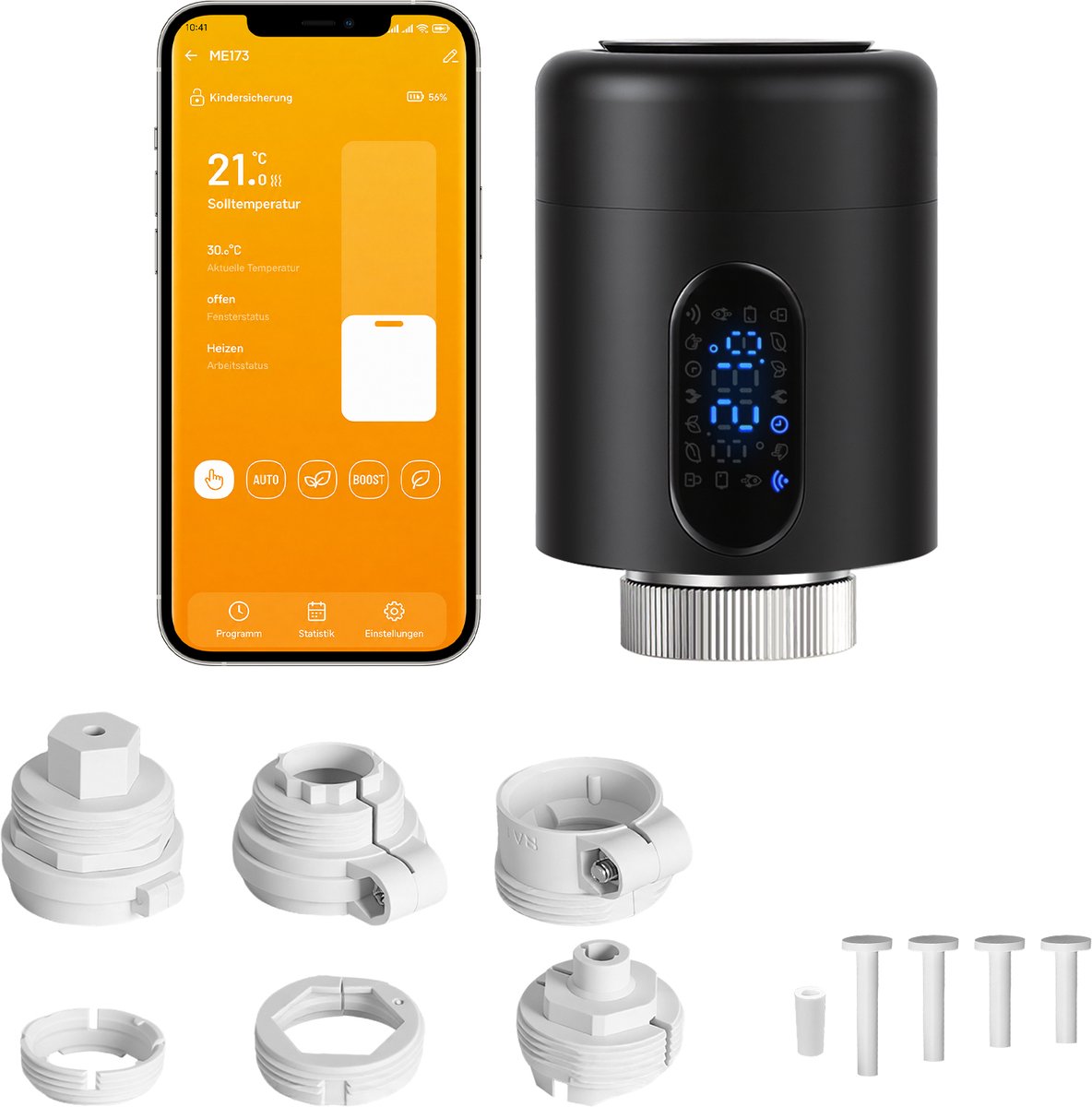 Radiator Thermostaat WiFi – Raamdetectie, Vorstbeveiliging en Kinderslot – Zwart – 1 stuk