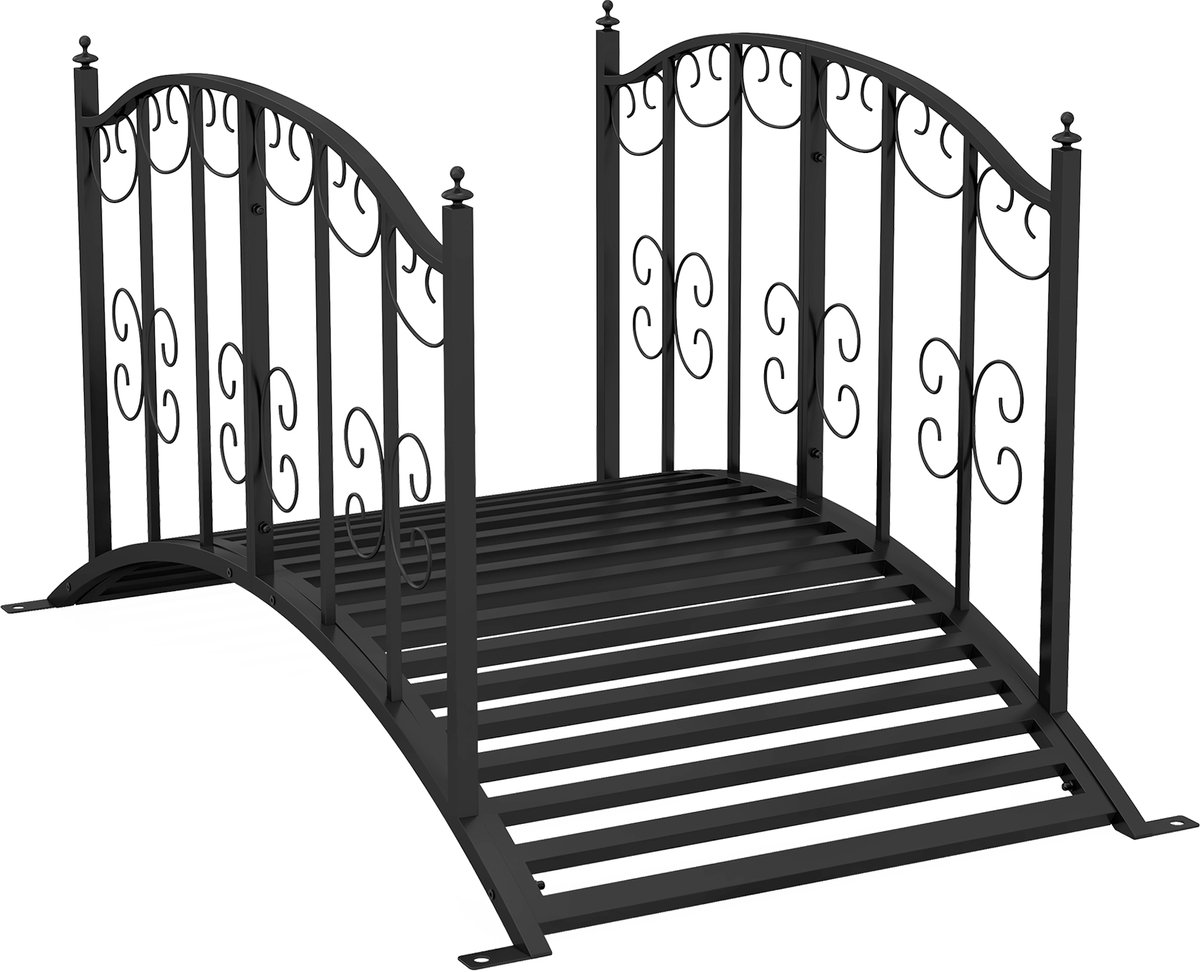 Vintage metalen tuinbrug - decoratie voor tuin en vijver - 119x67x70 cm - zwart