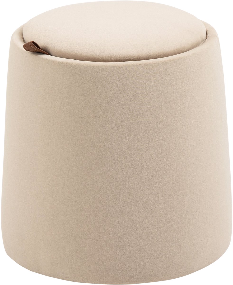 2 - in - 1 kruk in fluweellook met opbergruimte en afneembaar deksel Φ44 cm x 47 - 5 cm Beige