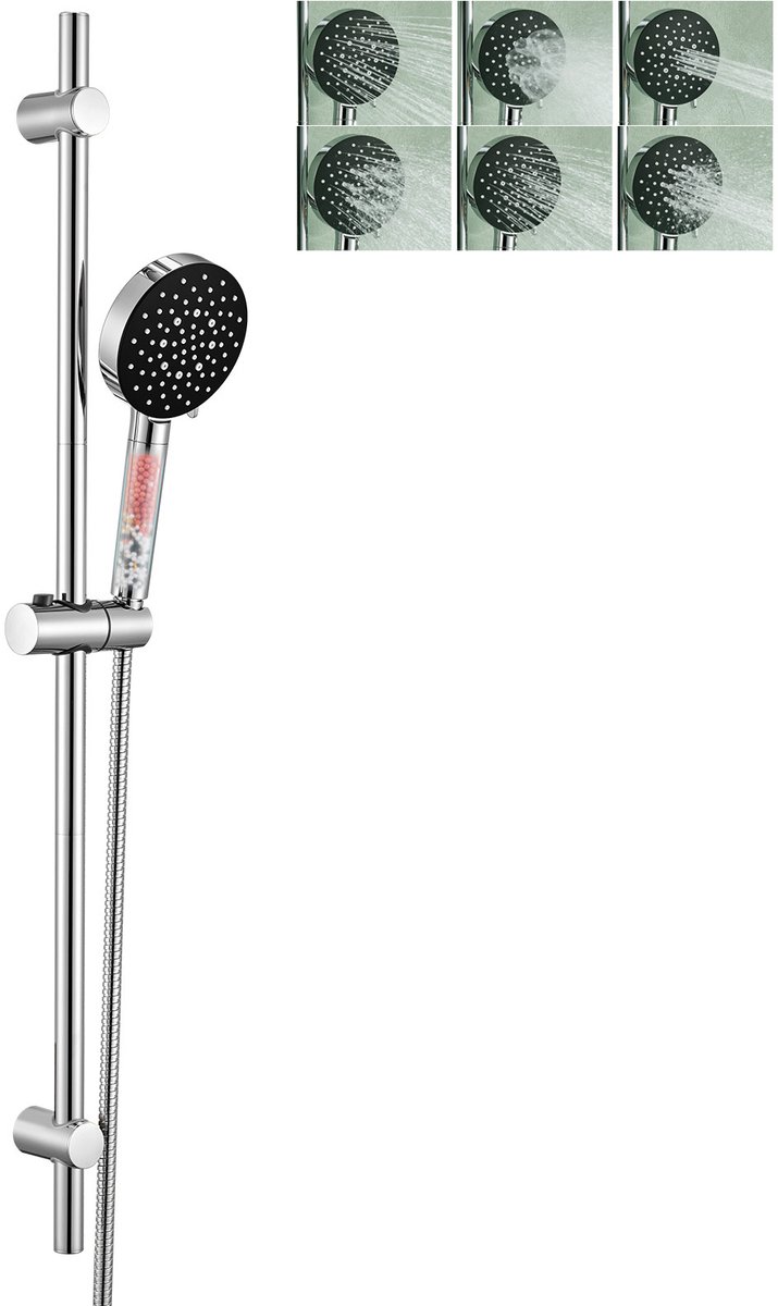 Auralum Max 50% Waterbesparende Glijstang Doucheset - 90 cm Complete Glijstangset - Douchekop Ø 12 cm - Inclusief Filter - 6 Standen Handdouche - Universele Aansluiting - Chroom&Zwart