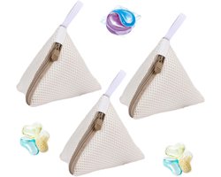 3 stuks - Waszak - Mini waszakjes - Mini Mesh Waszakken - Tas Wasnetten - Reiswaszak - Waszak Wasmachine - BH-waszakje - met rits - herbruikbare - huishoudelijke artikelen - voor bh's, ondergoed, sokken en kleine accessoires - 12*12 cm - beige
