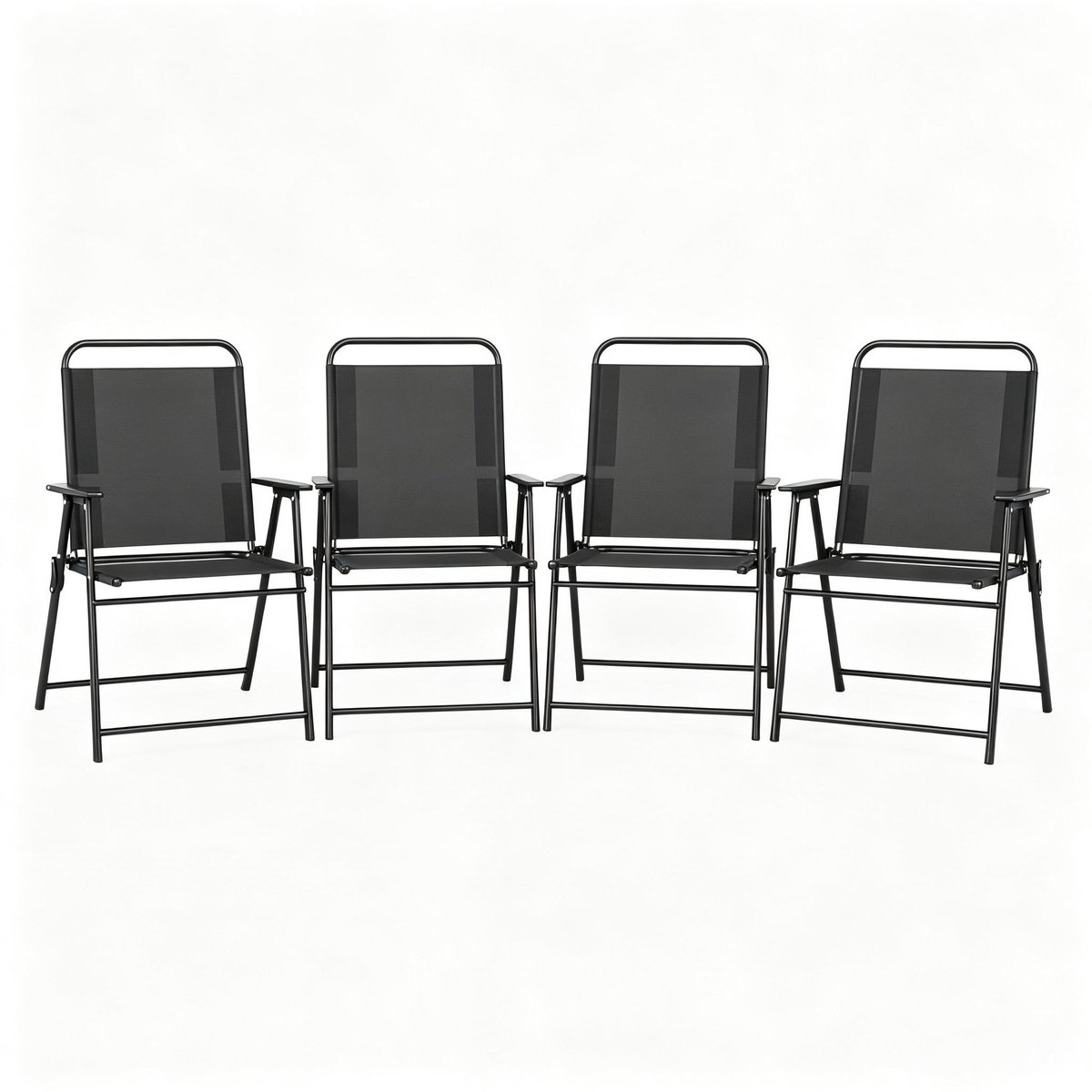 Vier opvouwbare stoelen buiten - met hoge rug en armsteun - textielstoelen en rugsteun - zwart