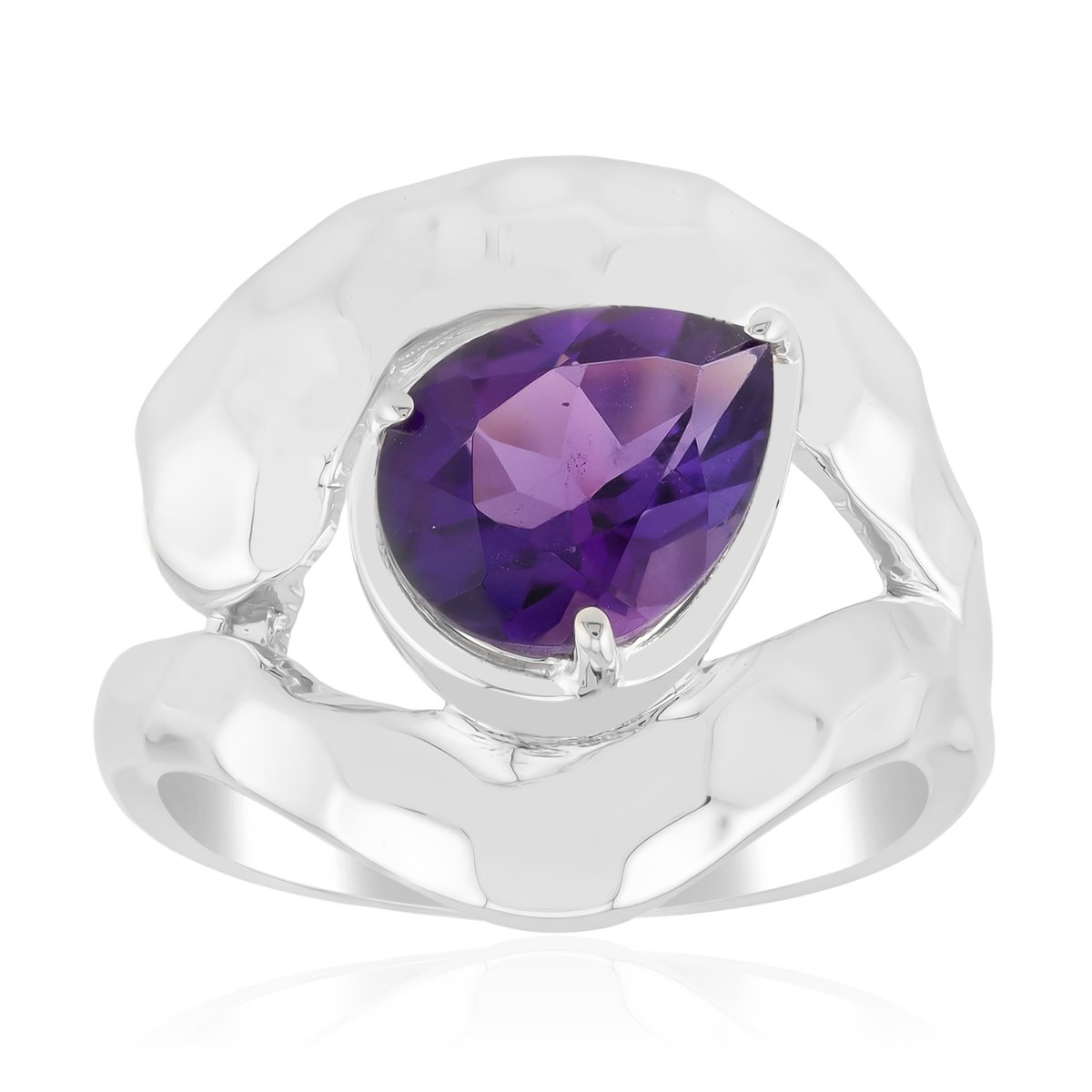 Cavill - Elegante Zilveren Ring 925 Sterling met Uruguay Amethist 1,275 ct - Peervormige Paars Geslepen Edelsteen - Palladiumcoating Modern Sieraad
