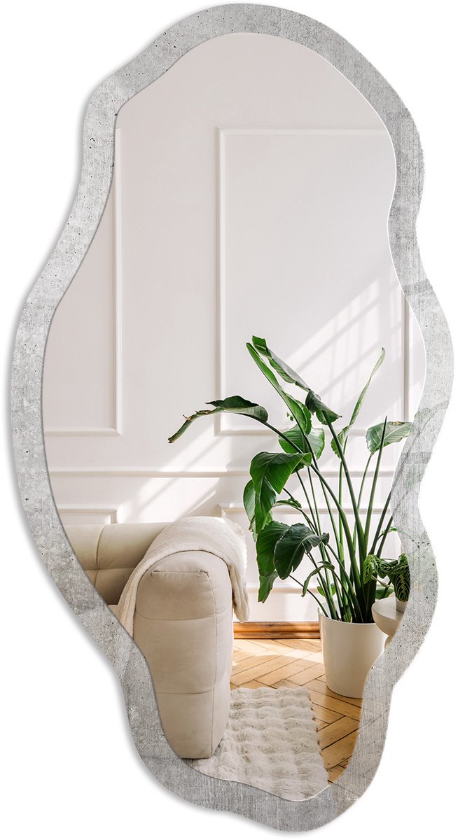 Coloray Concrete Minimalisme Spiegel - Grijs Stijlvolle Wandspiegel - Organische Spiegel - Kantoor, Woonkamer, Hal - Industrieel / Loft - 45x90 cm - Totale afmeting 52x97 cm