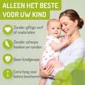 Moeder met baby. "Alleen het beste voor uw kind" met pictogrammen.