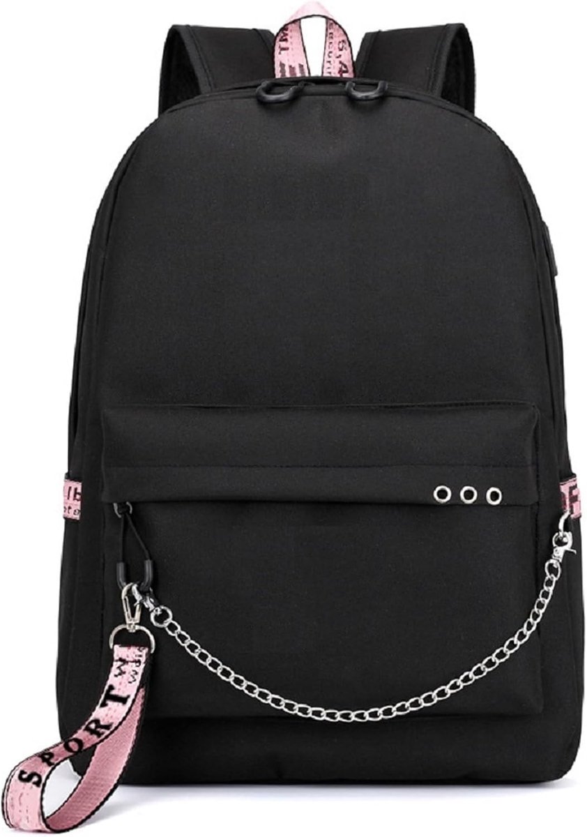 KZQ Casual Canvas Rugzak voor Student en School, met USB-Poort, geschikt voor Laptop, Zwart
