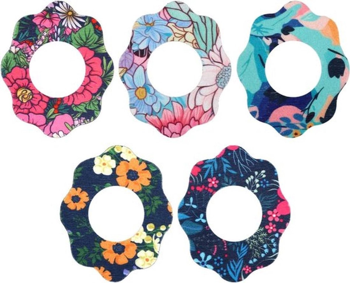 25 Stuks Waterdichte Sensor Lijmpatches Bloemenpatroon voor CGM Libre 2 - Monitorhoezen en Accessoires - Roze, Blauw, Zwart