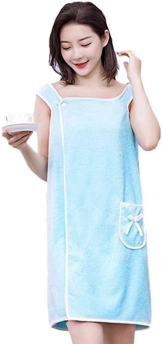 Dames Sauna Kilt Badjas voor Spa en Douche, Verstelbare Badjas met Pocket, 80X140CM, Katoenen Sarong Kilt, Comfortabele Thuiskleding en Nachtkleding in Blauw