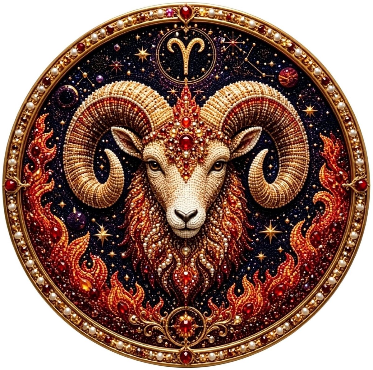 Casalora® Ram Sterrenbeeld Parel Diamond Painting – DIY 3D Parel Kunstwerk – Ronde Astrologie Decoratie op Canvas – Creatieve Hobby voor Volwassenen – Sterrenbeeld Wanddecoratie – 20 × 20 cm