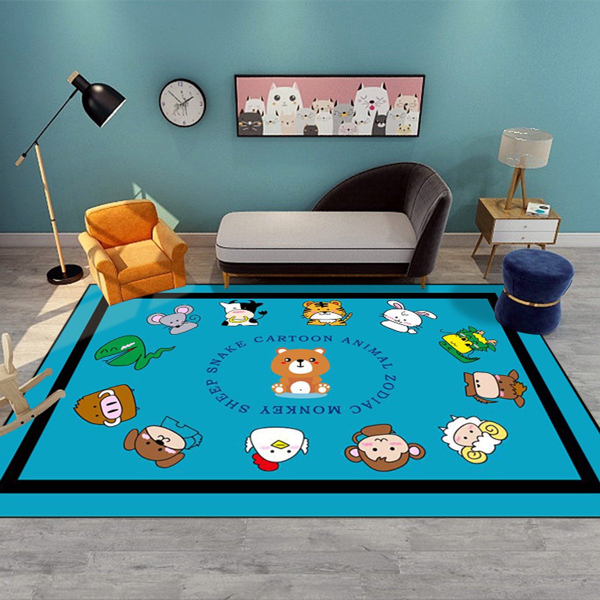 Autospeelmat - Wegtapijt Kinderen - Spelen met Auto's - Antislip Onderkant - 80*120cmdierenriem van de twaalf dieren