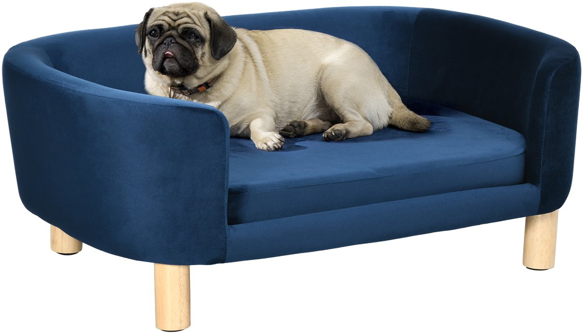 PawHut Pet Sofa-Polyester, Birke-86L x 55B x 33H cm-Blau