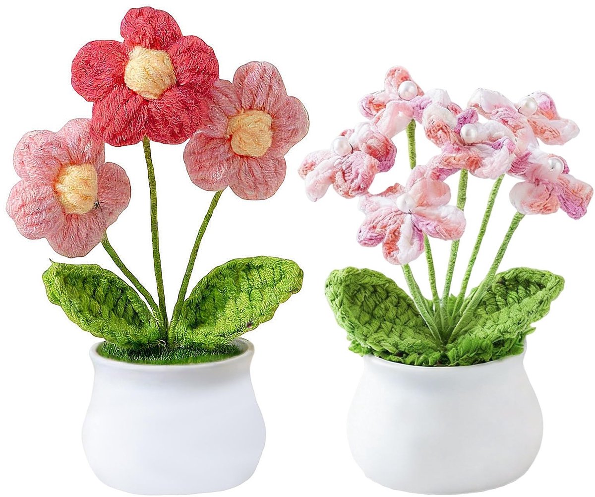 Solidchoice - Handgehaakte Bloemen Set van 2 voor Decoratie