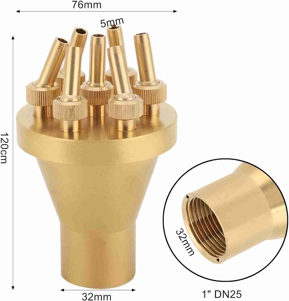 Brass NPT 1" DN 25 2-Stage Fonteinspuitmond, Centraal Rechte Stijl, Tuinaccessoire voor Buiten, Decoratie voor Park en Binnenplaats
