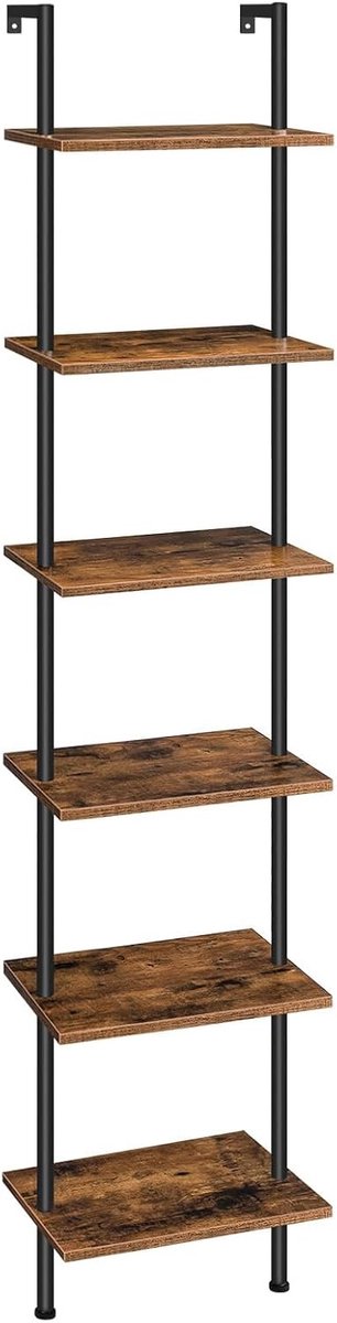 Lexium Store Verticale onzichtbare boekenkast - Rustiek bruin en zwart - 39 x 24 x 200,5 cm - Spaanplaat en Metaal - Wandmontage voor Woonkamer en Studiekamer Rustiek bruin + zwart