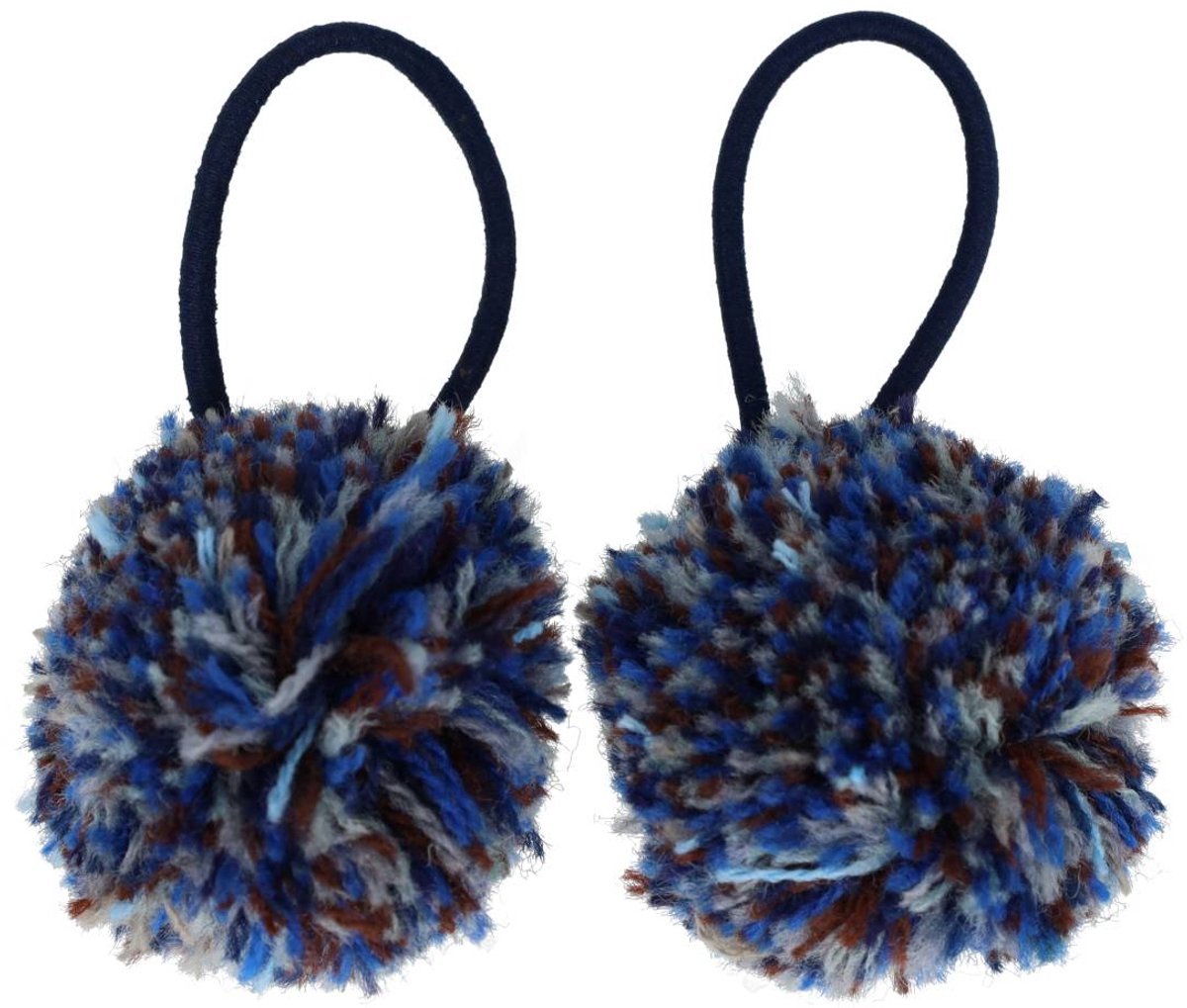 Haarsoires Haarelastieken – Pompom 4cm – Multicolor Blauw – Set van 2