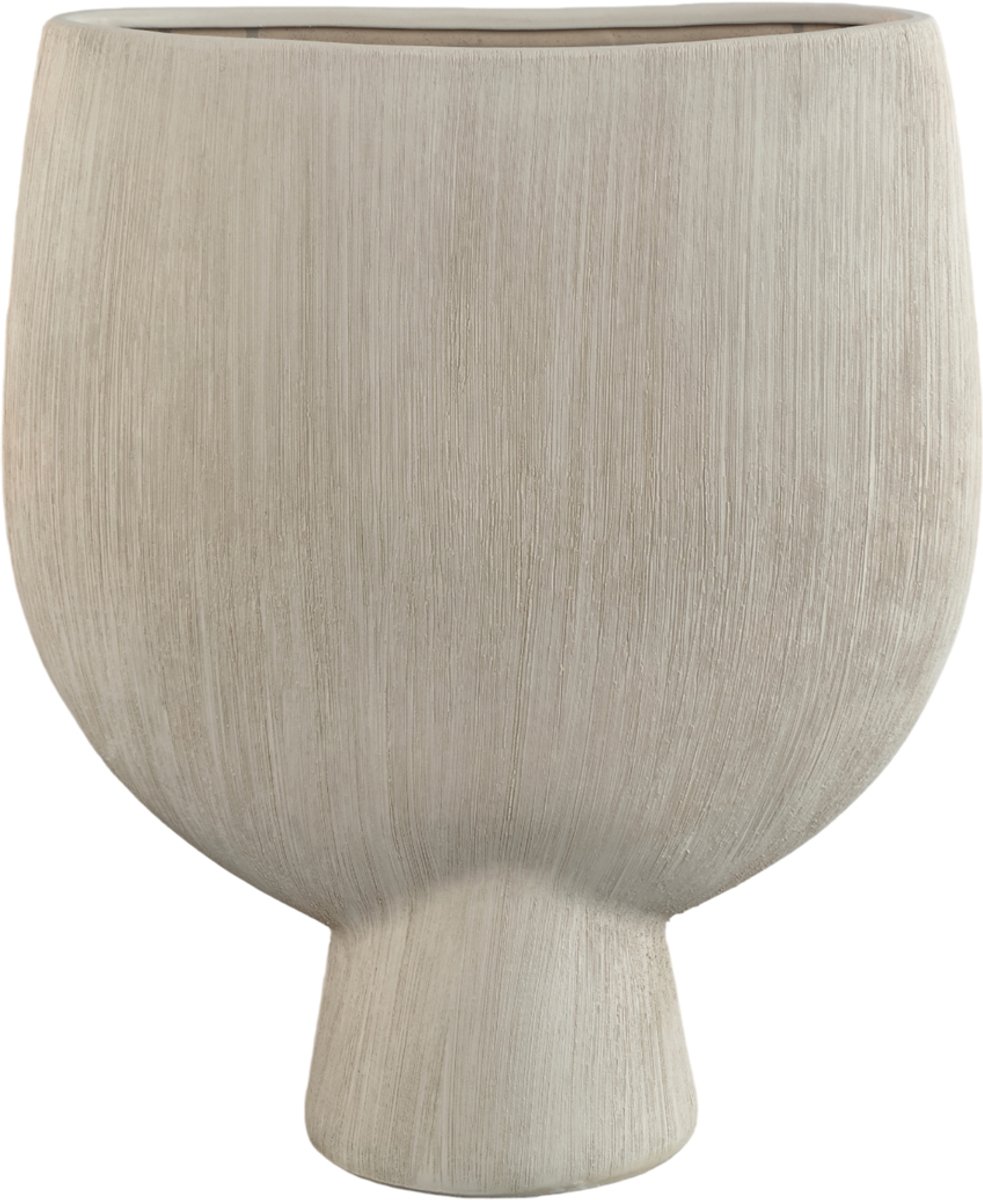 PTMD Tywin Khaki Ceramic Oval Pot On Foot Fine Lines M