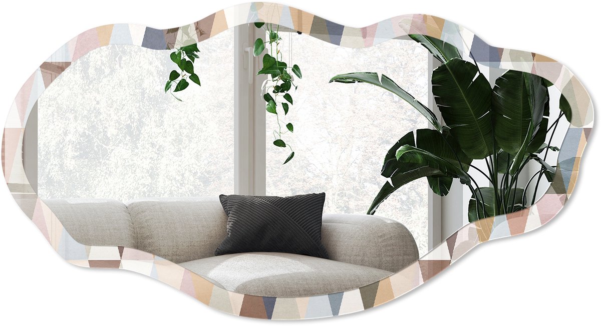 Wallfluent Pastel Geometrische Vormen Spiegel - Beige Stijlvolle Wandspiegel - Organische Spiegel - Woonkamer, Kantoor, Hal - Geometrisch - 45x90 cm - Totale afmeting 52x97 cm