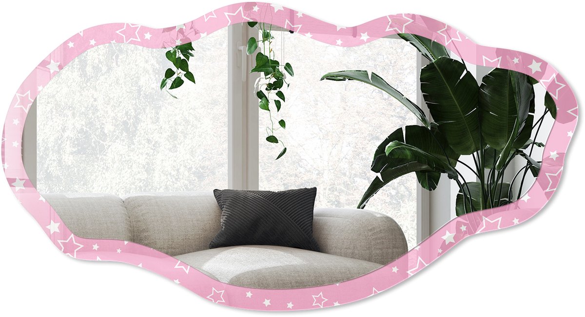 Wallfluent Sterren Van Rozen Spiegel - Roze Moderne Rechthoekige Wandspiegel - Organische Spiegel - Slaapkamer, Kledingkast - Minimalistisch - 45x90 cm - Totale afmeting 52x97 cm