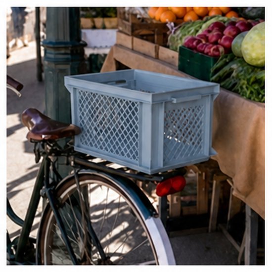 Vintag Fietskrat - 26 Liter - 40 x 30 x 22 cm - Kunststof - Steenblauw — afbeelding 2