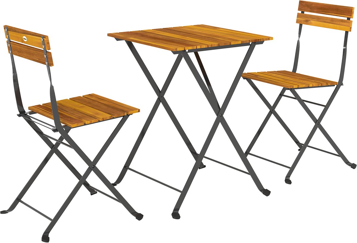 Outsunny Outdoor Bistro Set-Staal, Acaciahout-39L x 45B x 79H cm-Teak