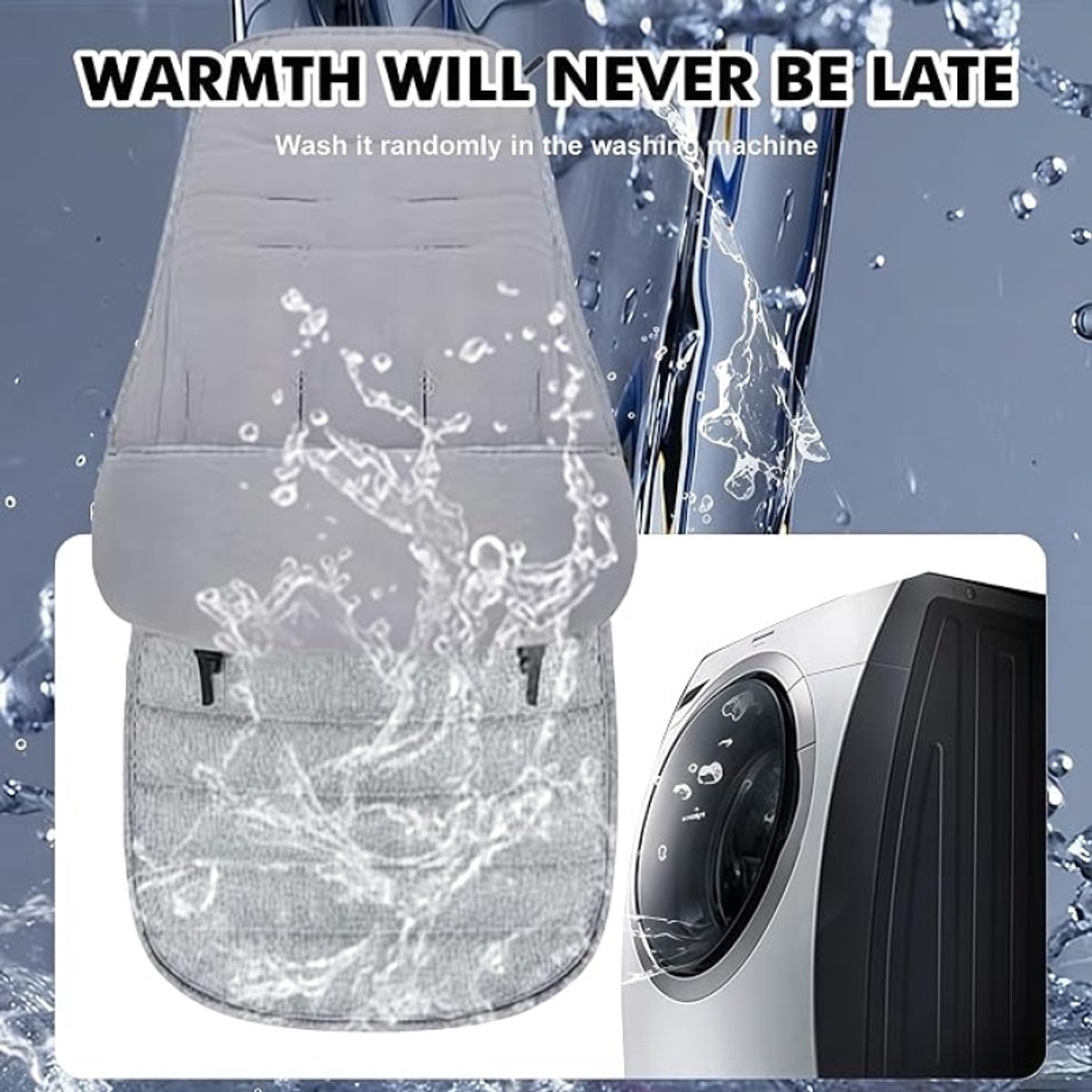 Voetenzak voor kinderwagen en buggy, waterdicht, afneembaar, met ritssluiting, antislip, winter, geschikt voor bijna alle kinderwagens, grijs – foto 5