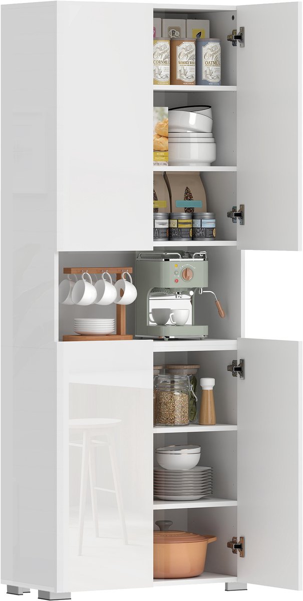 HOMCOM Keukenkast-MDF-68L x 34B x 180H cm-Hoogglans wit