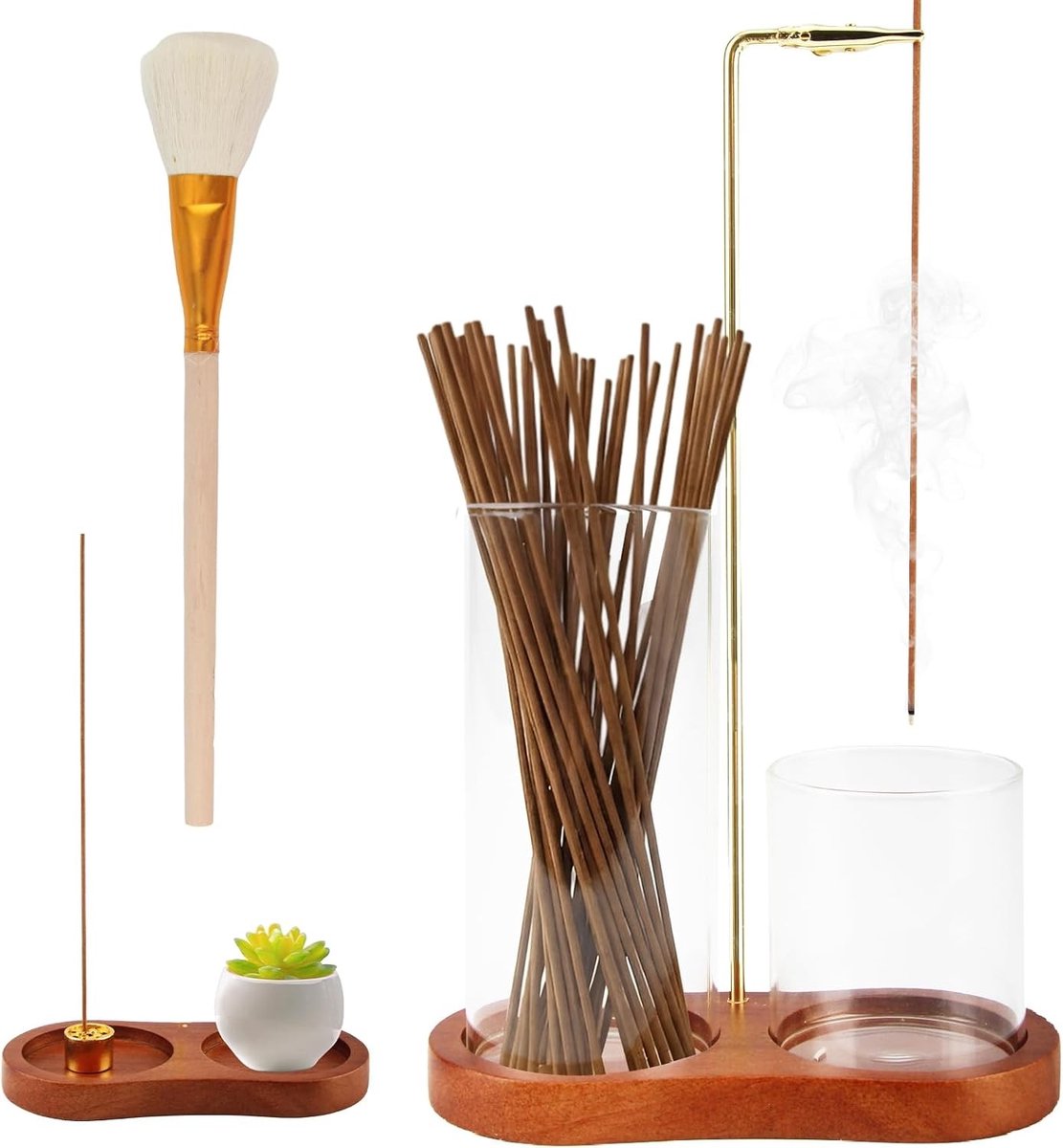 Set van Houten en Glazen Wierookhouders voor Zen, Yoga, Spa, Meditatie en Aromatherapie