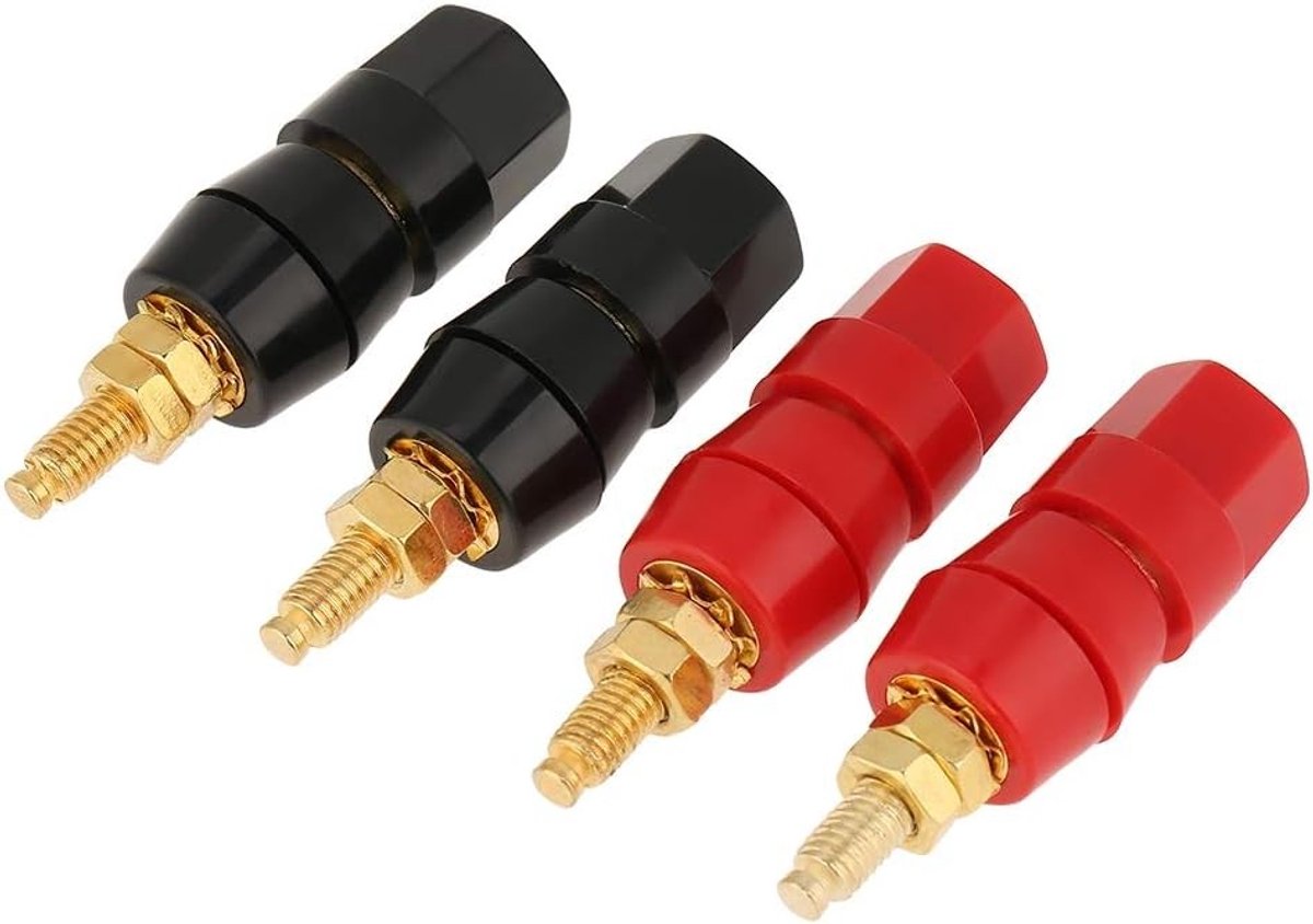 Set van 4 zwarte en rode luidspreker bindingsterminals voor banana jack adapter connectoren - audioaccessoires, luidsprekerverbindingen, geluidsinstallatie