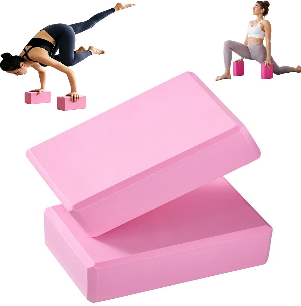 2 stuks - Yogablokken - EVA yogablokken - Schuimblokken - Dansblokken - Yoga Schuimblok - Antislip - 23x15x7,5 cm - Roze - Geschikt voor yoga- en pilatesoefeningen thuis