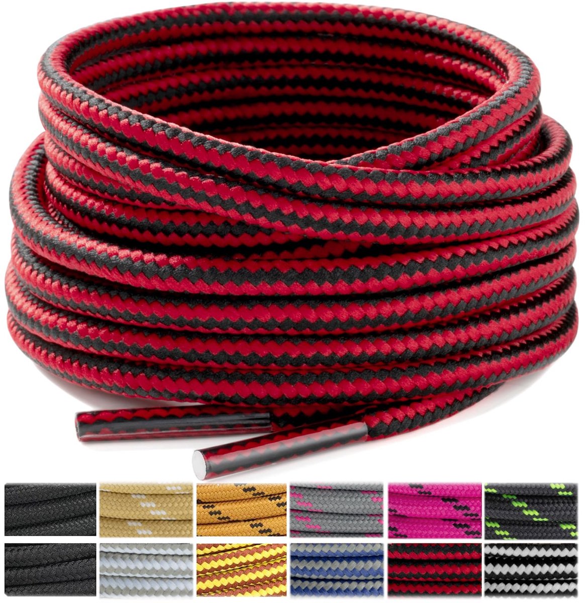 Stepace Ronde schoenveters, 2 paar, sterke en duurzame veters voor trekkingschoenen en bergschoenen, Black Red -140 - ShopVlot