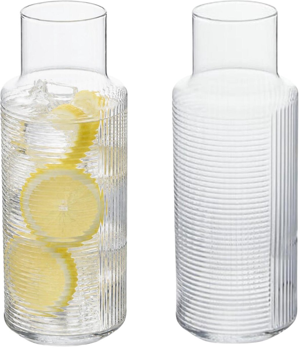 Secret de Gourmet schenkkan / water karaf - 2x - transparant glas - 1200 ml - D9 x H25 cm - Limonade/wijn/sappen