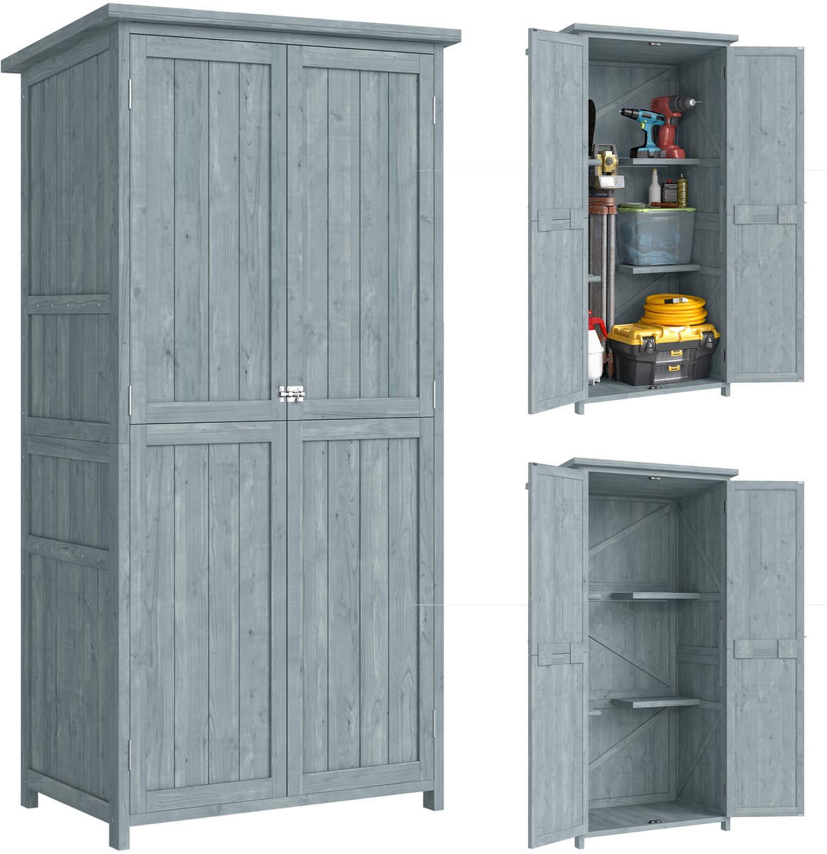 Outsunny Buitenopbergkast-Sparrenhout, Asfalt-85L x 54B x 170H cm-Grijs