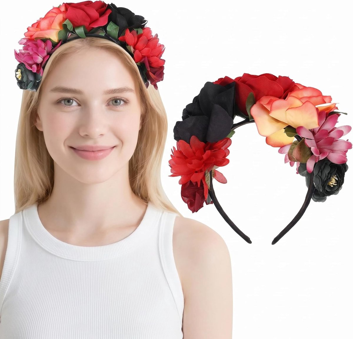 Vrouwelijke Haarband voor Halloween met Rozen, Feestelijke Hoofdband en Haaraccessoire voor Speciale Gelegenheden