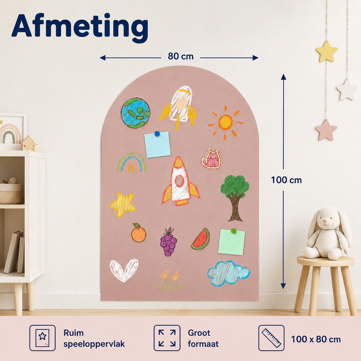 LiasToys Magnetische Muursticker met Krijtbordfunctie – 100 x 80 cm – Magneetbord Muurboog – Camel Pink — afbeelding 6