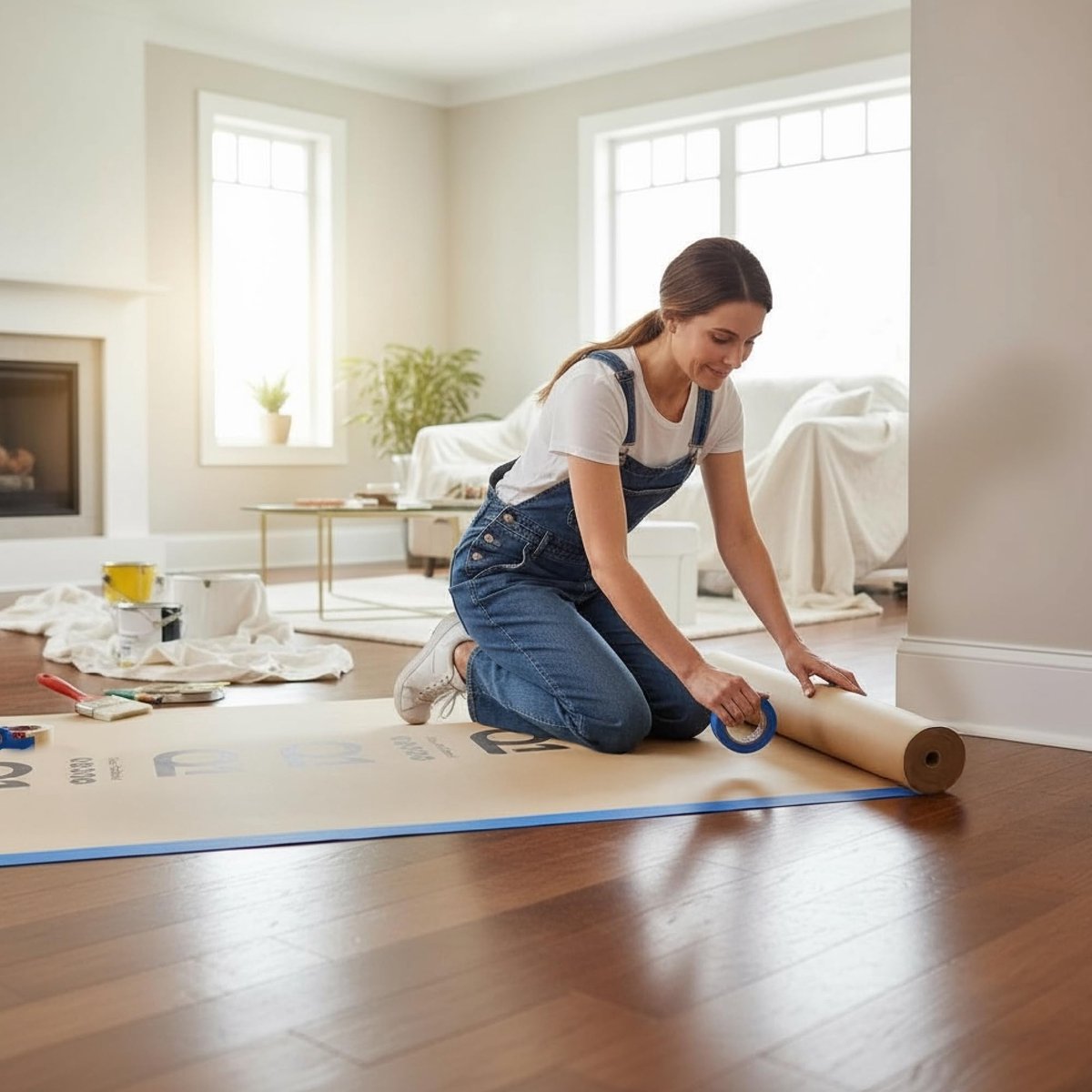 Q1 Floor Proboard Floor Masking Paper Roll, voorkomt dat verf morsen, vocht en vloeistoffen door 90 cm x 45 m komen - ShopVlot