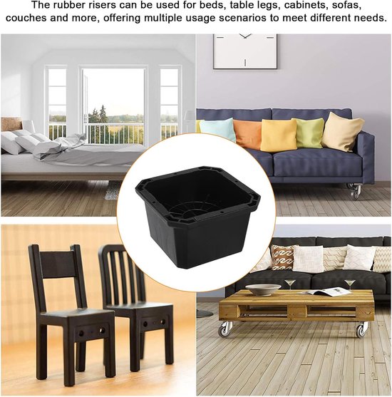 Meubelverhogers - Stoelverhogers - Meer ruimte - Duurzaam rubber - 4 stuks - Zwart — afbeelding 4