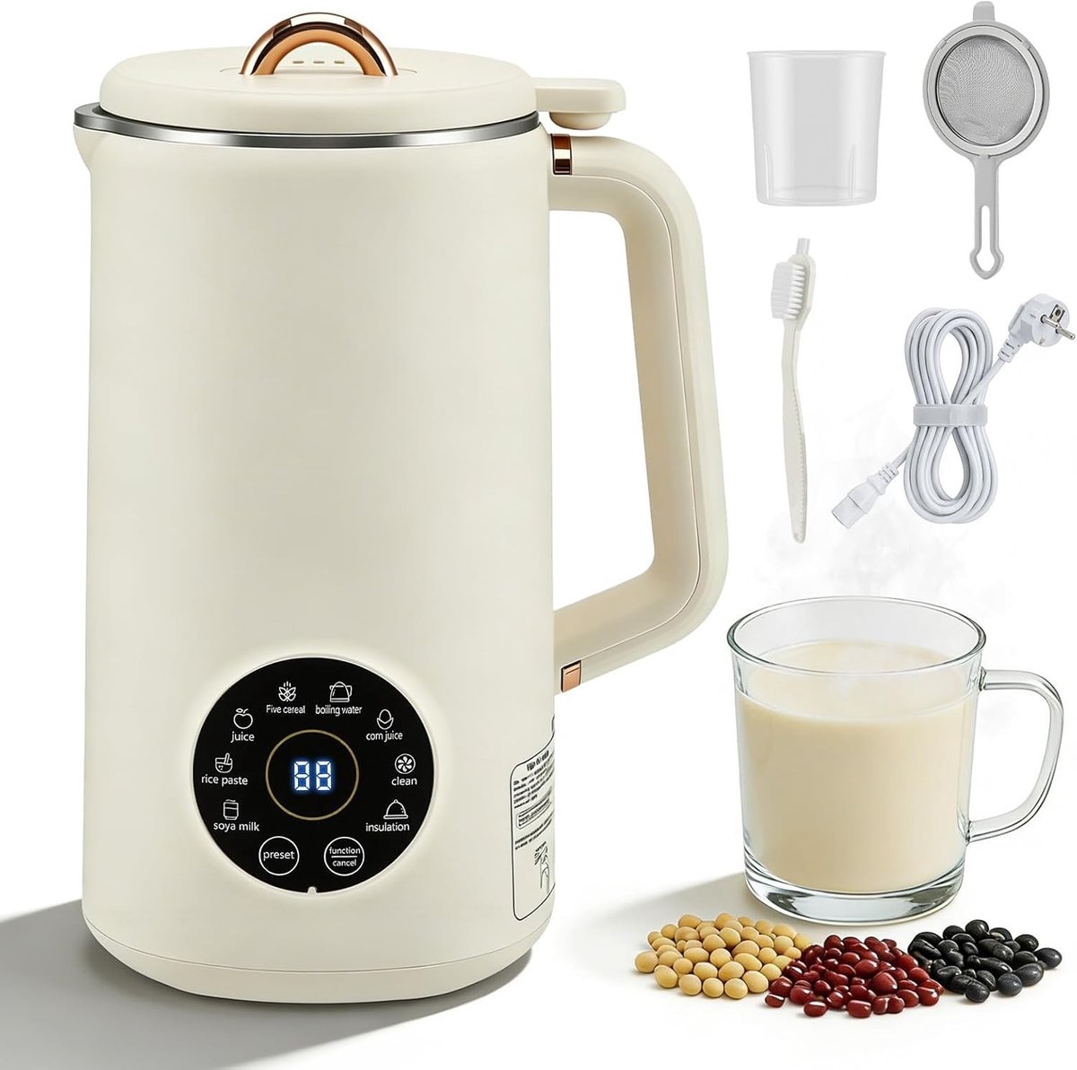 Notenmelkmachine - Wit - 1000 ml - 8-in-1 Multifunctionele Sojamelkmaker - Voor Zelfgemaakte Plantenmelk