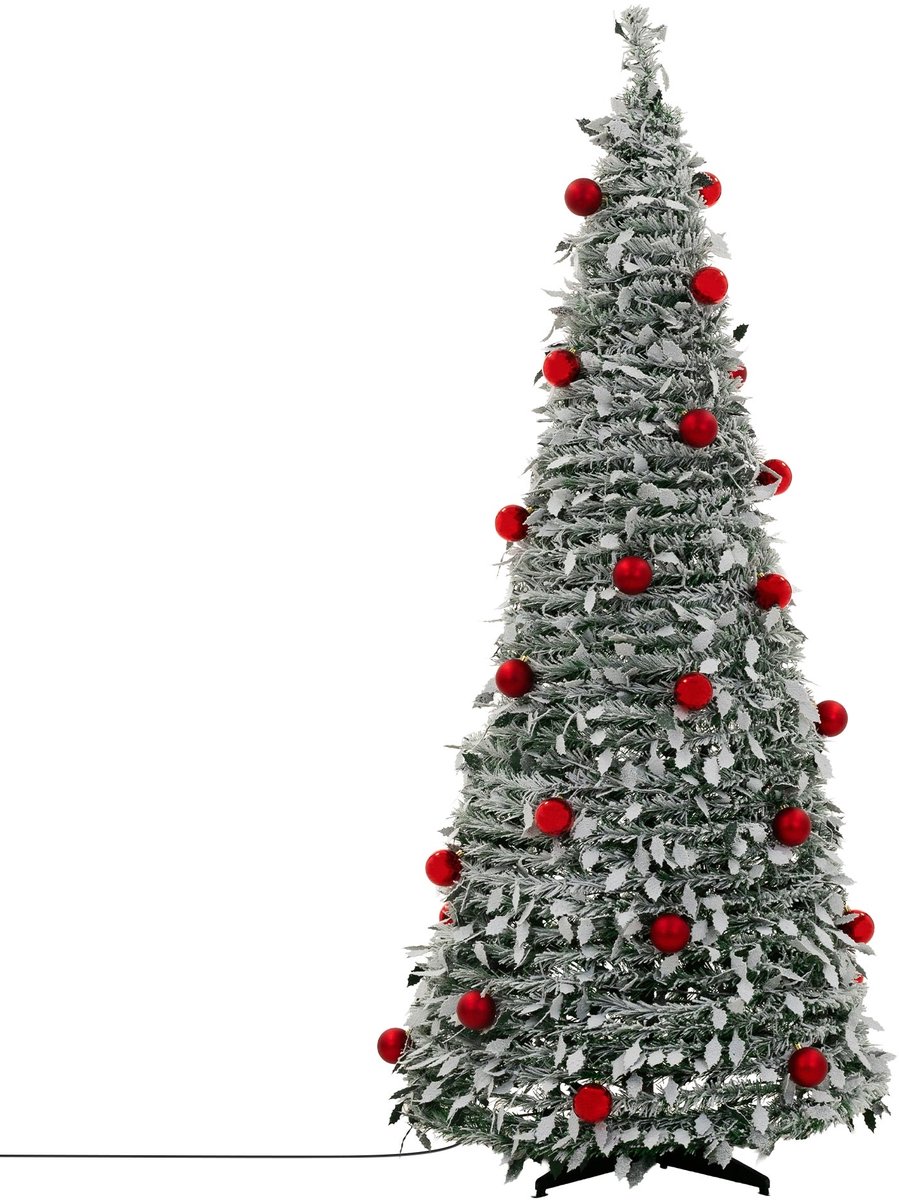 ECD Germany | Kunstkerstboom Pop-Up met 150 warmwitte LED's, 180 cm, opvouwbare dennenboom met 36 kerstballen en 8 verlichtingsstanden