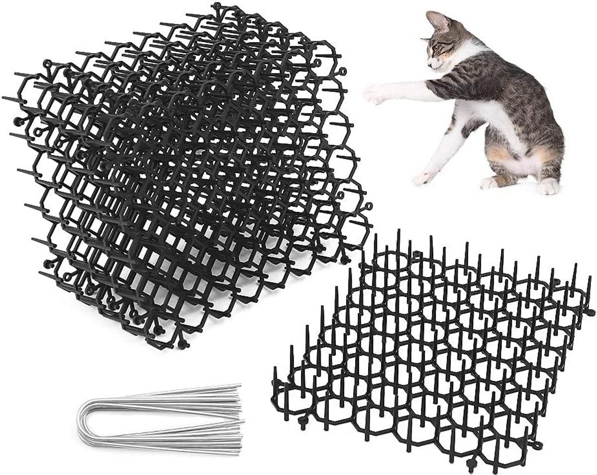 Kattenafschrikmiddel, 6 Vel met 10 Nietjes, Platte Stekels voor Bescherming van Bloembedden, Gazons en Tuinen