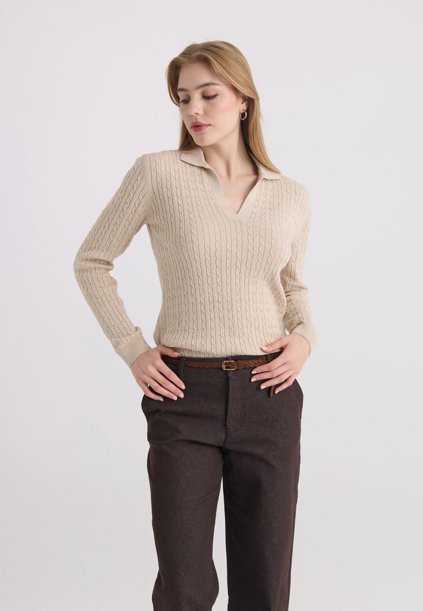 Felix Hardy Trui Met Polokraag - 100% Katoen Dames Beige - S