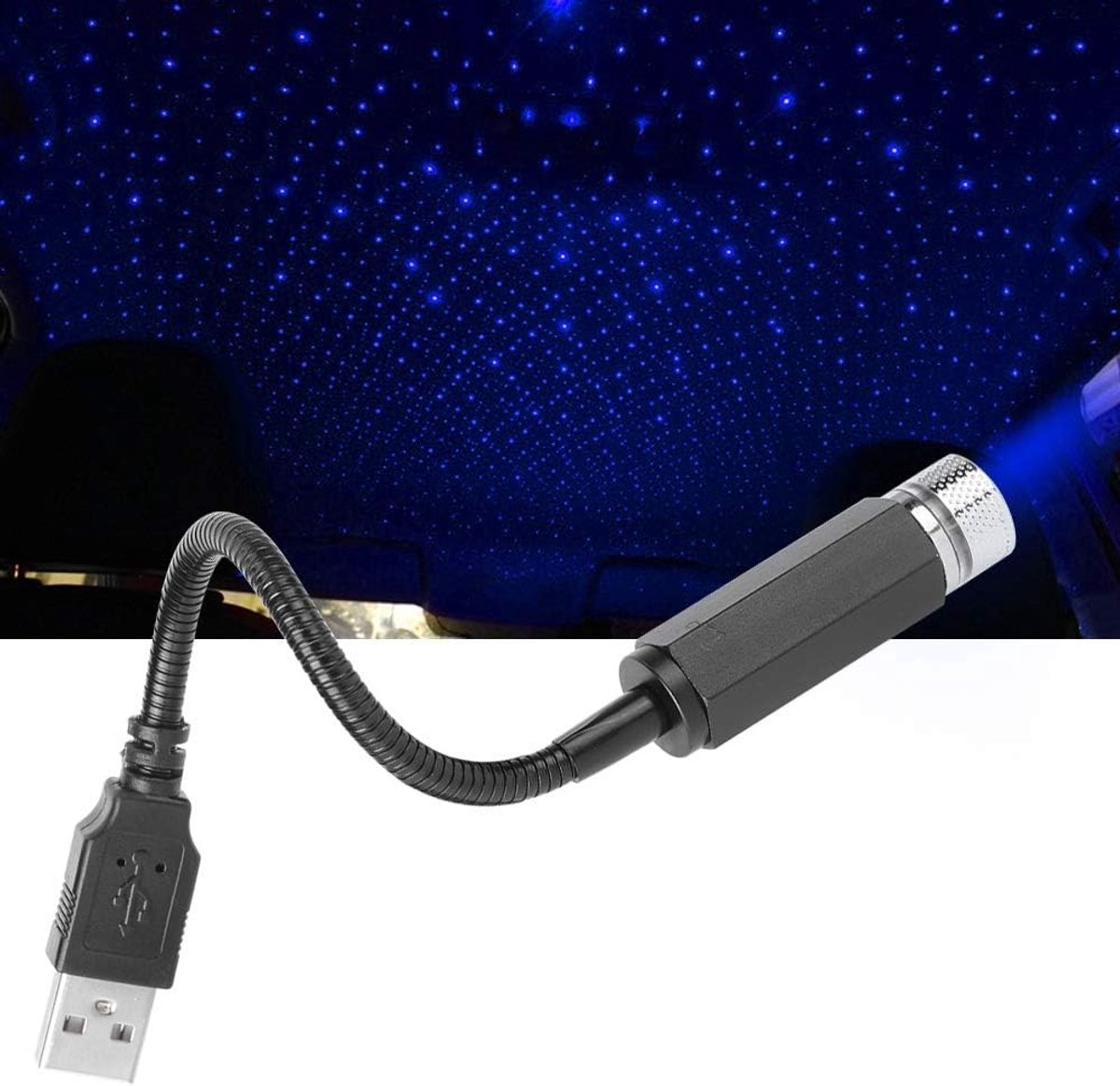 Sfeerprojector voor Autodak - Paars Blauw Licht - USB Aangedreven - Verstelbare Zwanenhals - Voor Auto's en Laptops