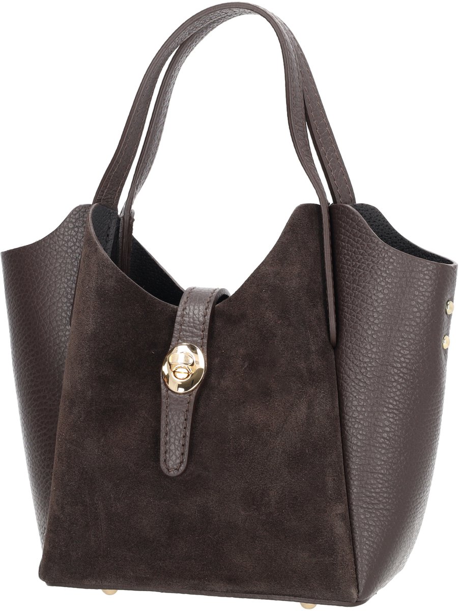 Charm London Vittoria Handtas - Suede - Leer - Damestas - Schoudertas - Telefoonvak - Afneembare Schouderband - Leren Dames Tas - Donkerbruin