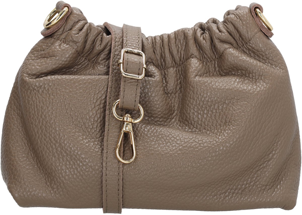 Charm London Vittoria Crossbodytas - Damestas - Schoudertas - Drukknoopsluiting - Verstelbare Schouderband - Afneembare Schouderband - Leren Dames Tas - Taupe